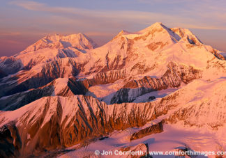 Mt McKinley & Mt Foraker Sunset Aerial 1