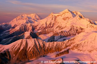Mt McKinley & Mt Foraker Sunset Aerial 1
